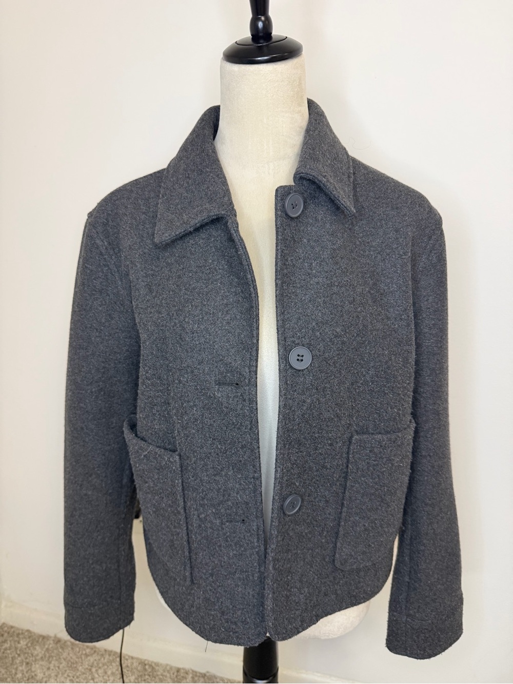 ZARA Charcoal Gray Wool Blend Button Front Jacket Women’s M